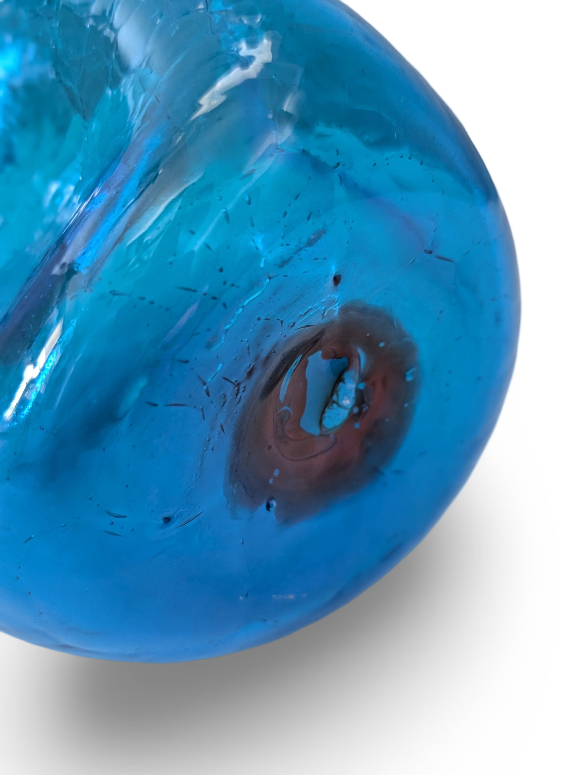 Vintage Mid-Century Modern Blenko Blue Crackle Glass Pinch Vase — additional view 5
