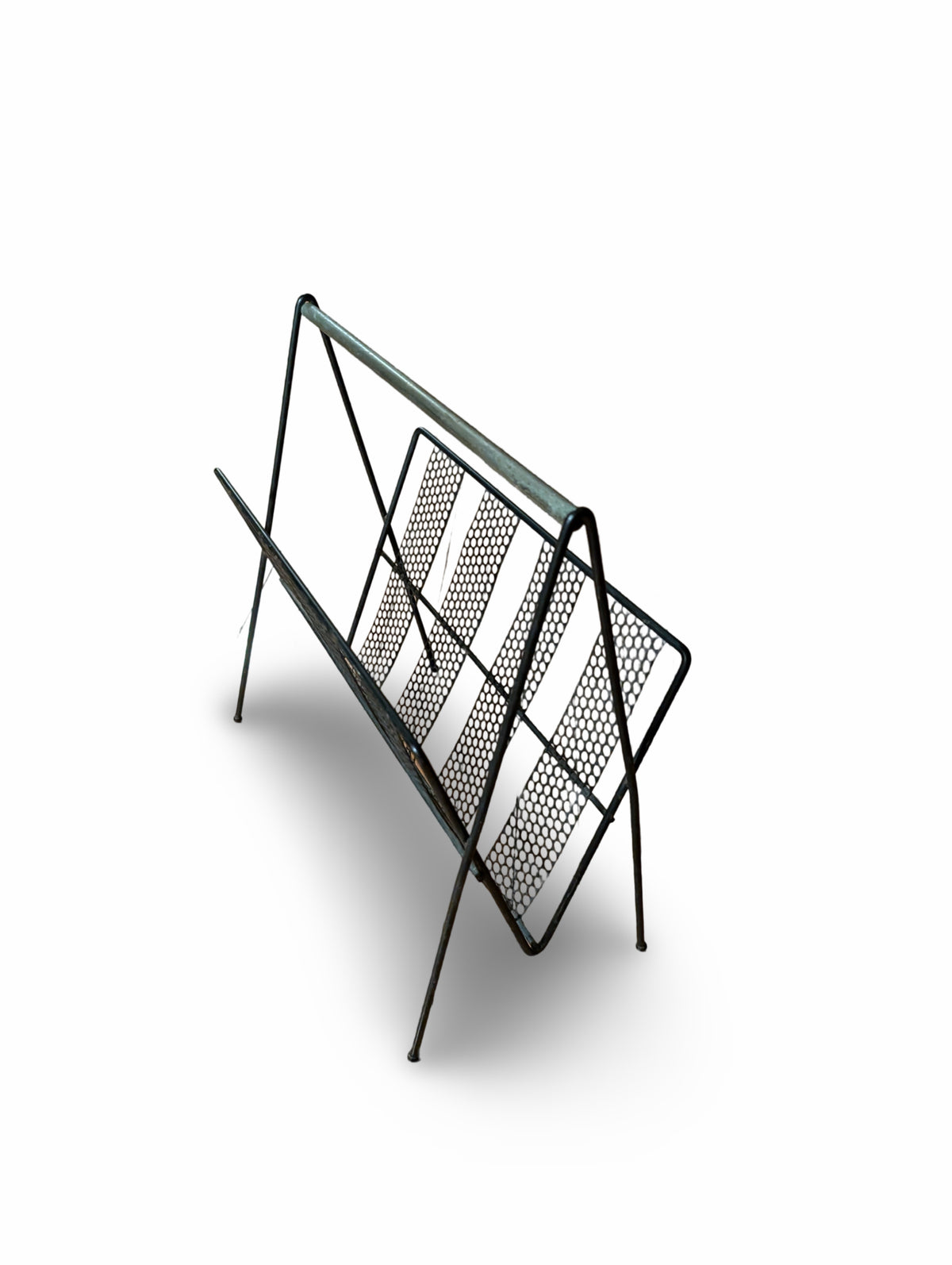 Vintage Mid Century Modern Perforated Metal Magazine / LP Rack — additional view 4