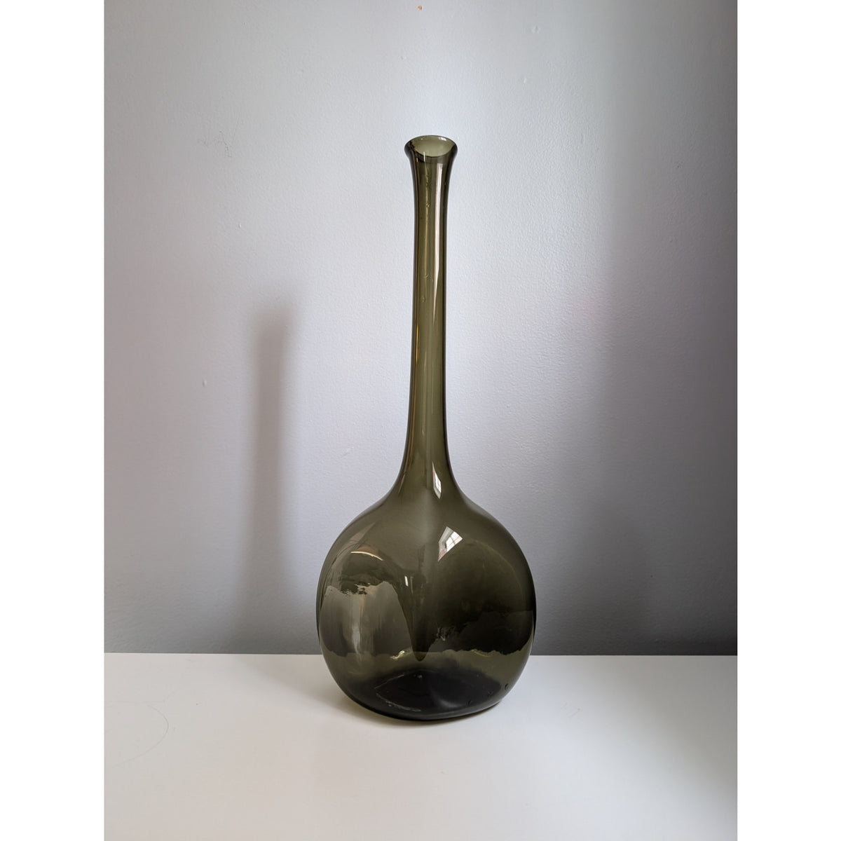 Vintage Mid-Century Modern Smoked Glass Genie Bottle, Unique Squared Base — additional view 5