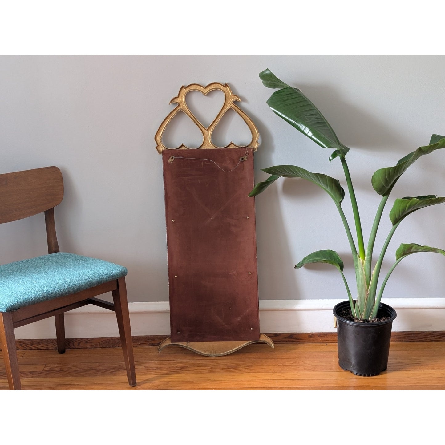 Vintage Mid-Century Large Brass Wall Mirror – Hearts Motif