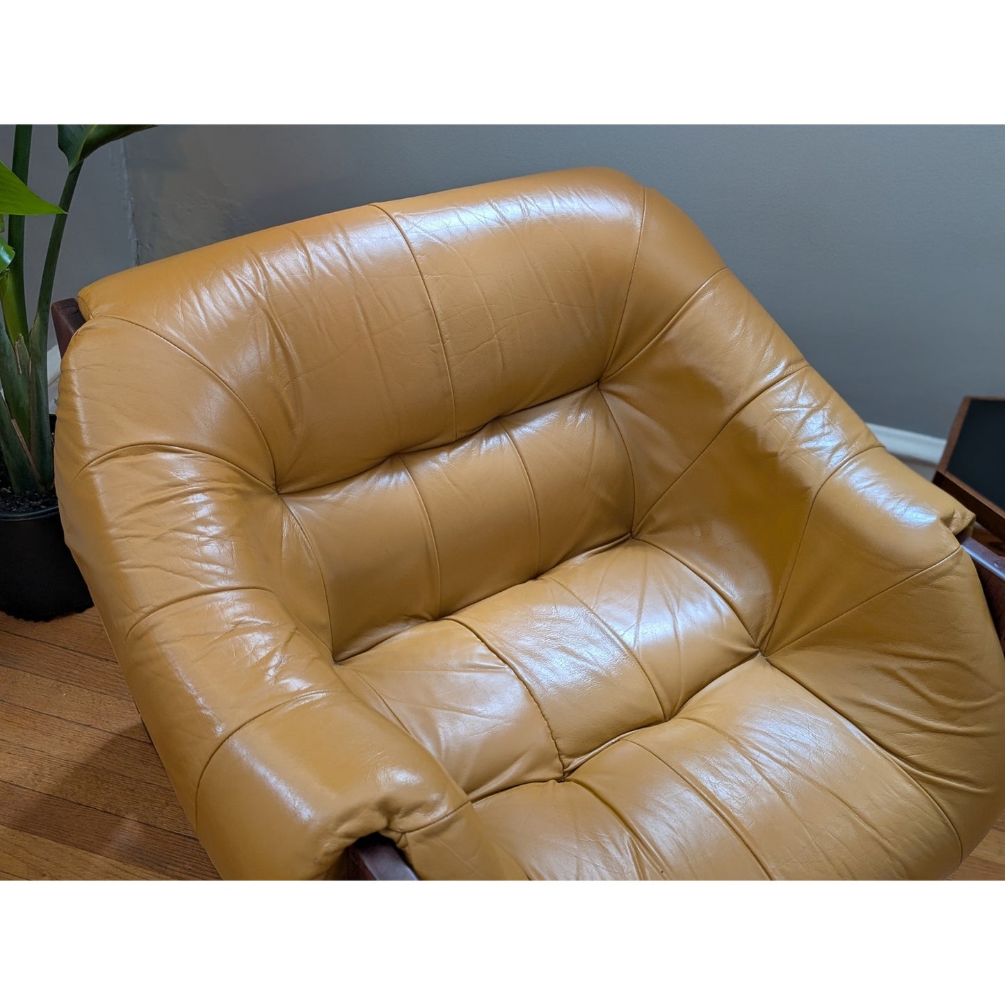 Vintage Mid-Century Modern Percival Lafer MP-97 Yellow Leather and Rosewood Chair