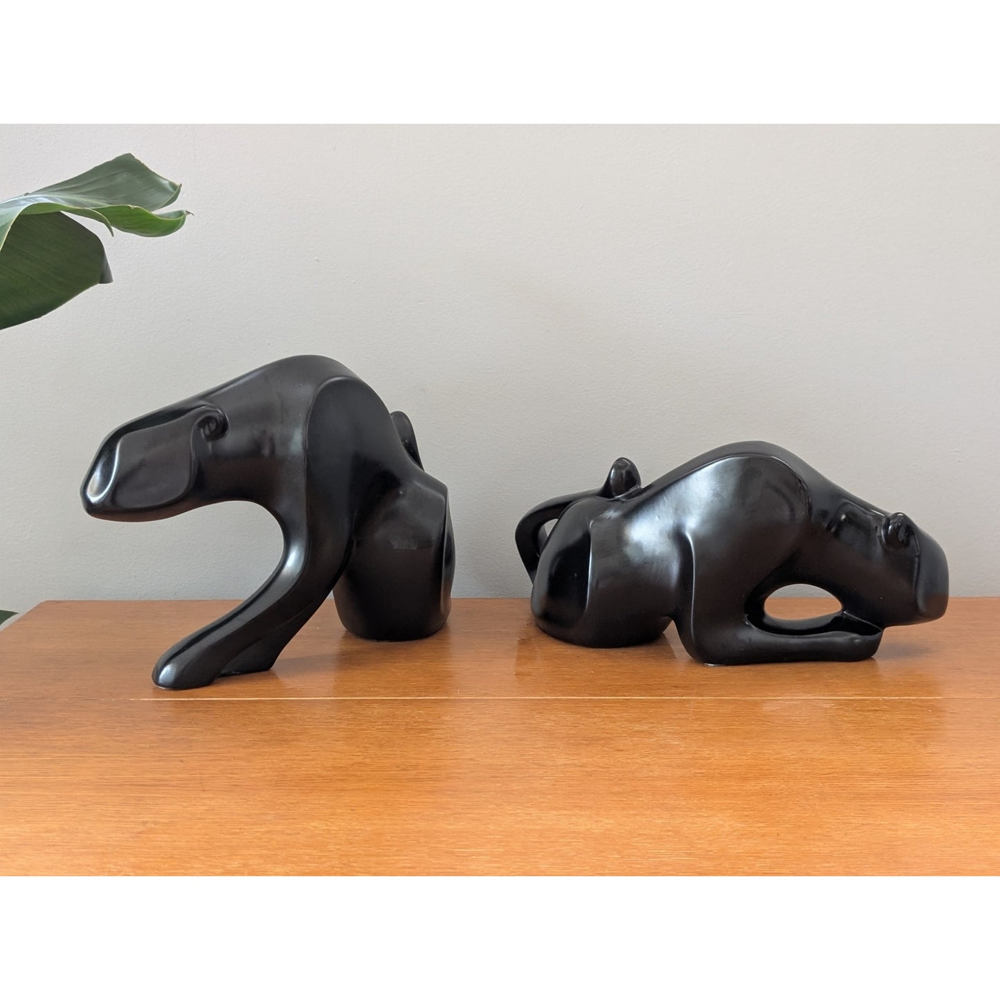 Pair of Large Vintage Ceramic Black Panthers by Jaru