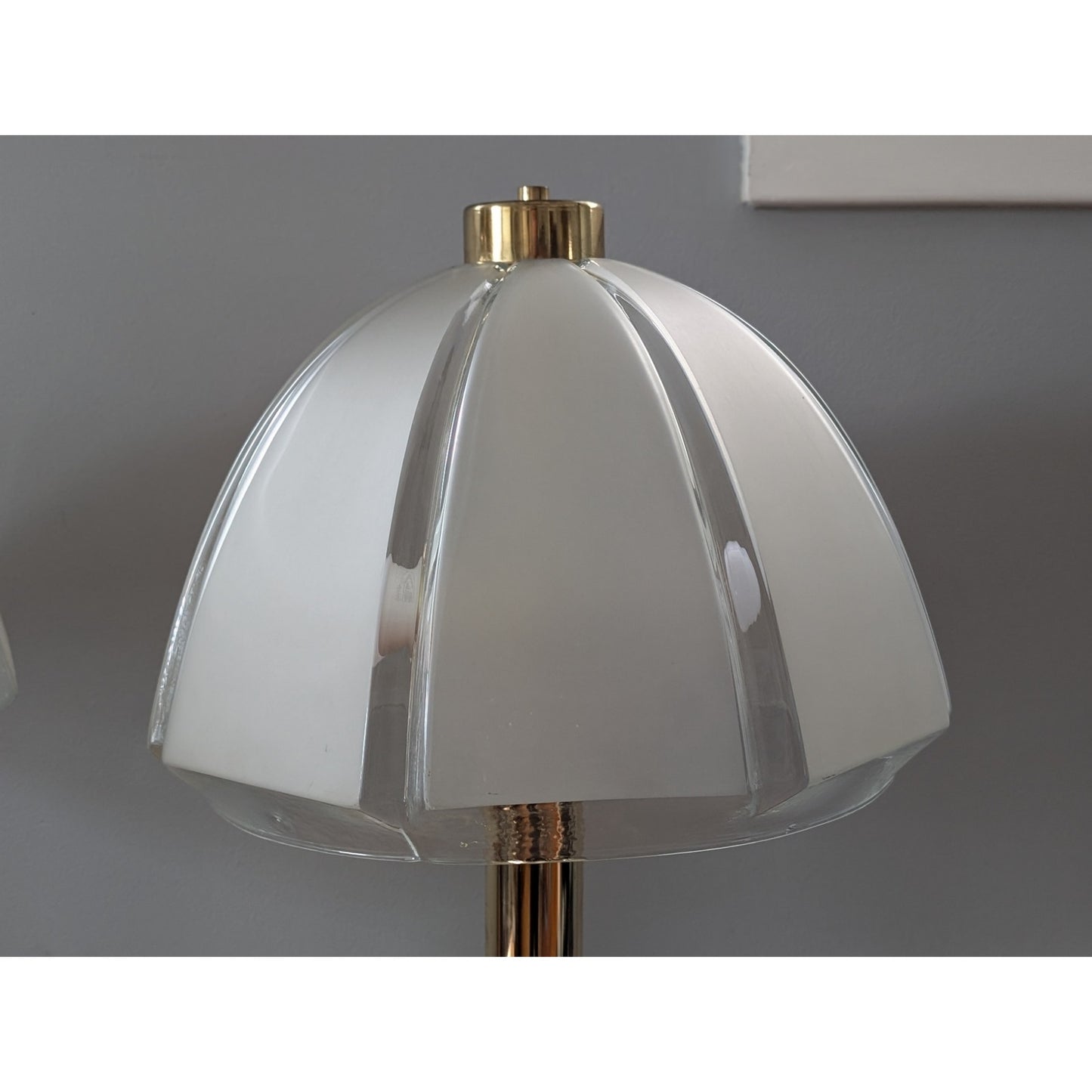 Pair of Vintage Clover Table Lamps with Frosted Mushroom Glass Shades