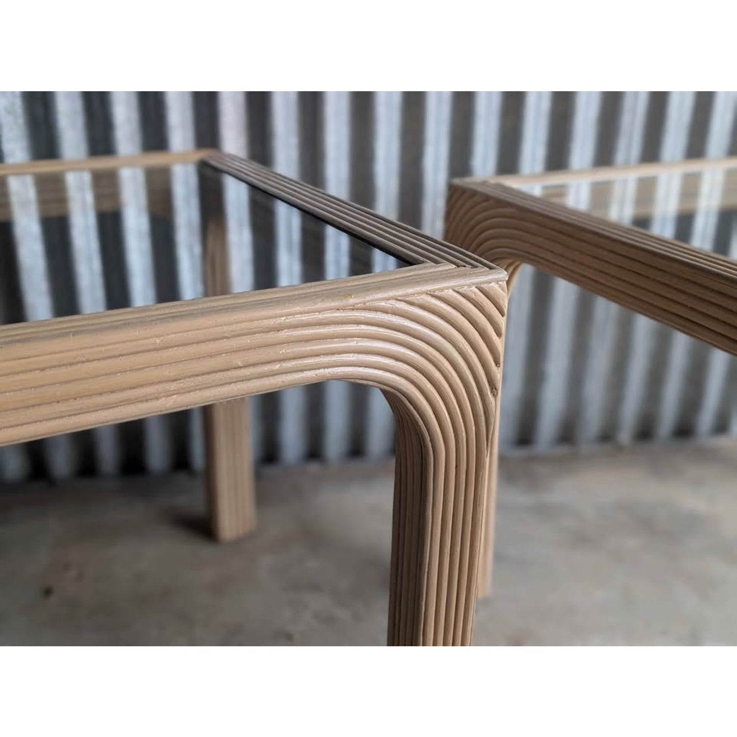 Pair of Vintage Split Reed Side Tables with Glass Tops