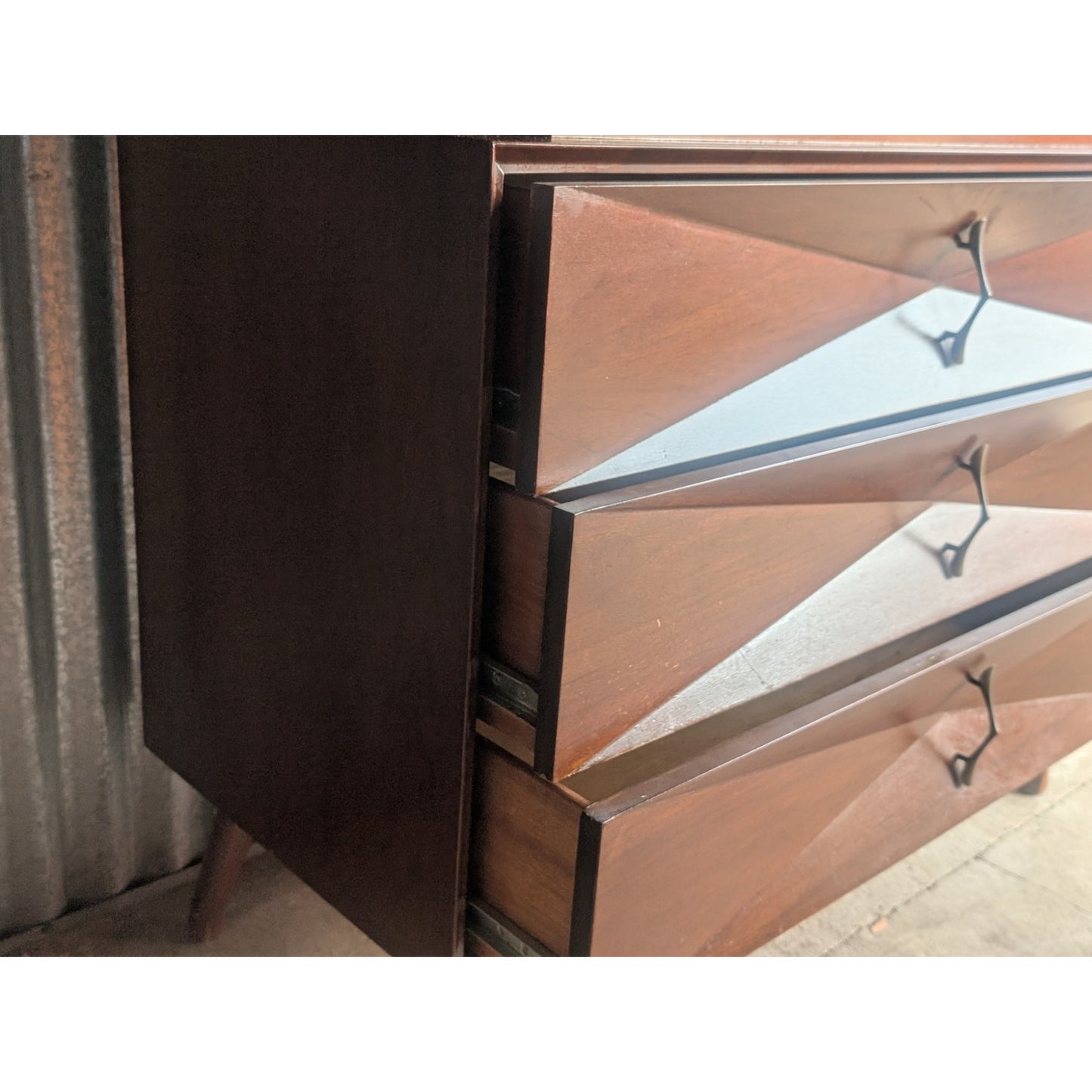 Vintage Mid-Century Modern Diamond Front Highboy Dresser