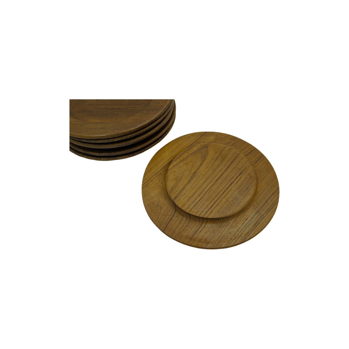Set of 6 Vintage Mid-Century Modern Teak Plates - 9.75" Diameter — additional view 4