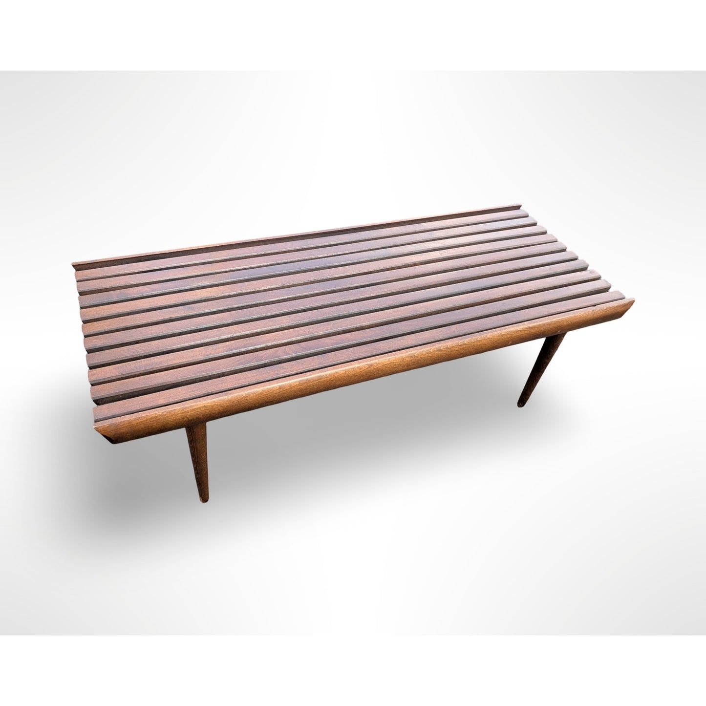 Vintage Yugoslavian Solid Wood Slat Bench Coffee Table Mid Century Modern