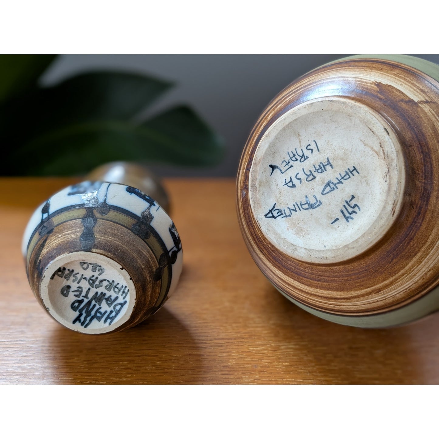 Vintage Mid-Century Modern Hand-Painted Pottery Pitcher & Vase – Harsa Israel