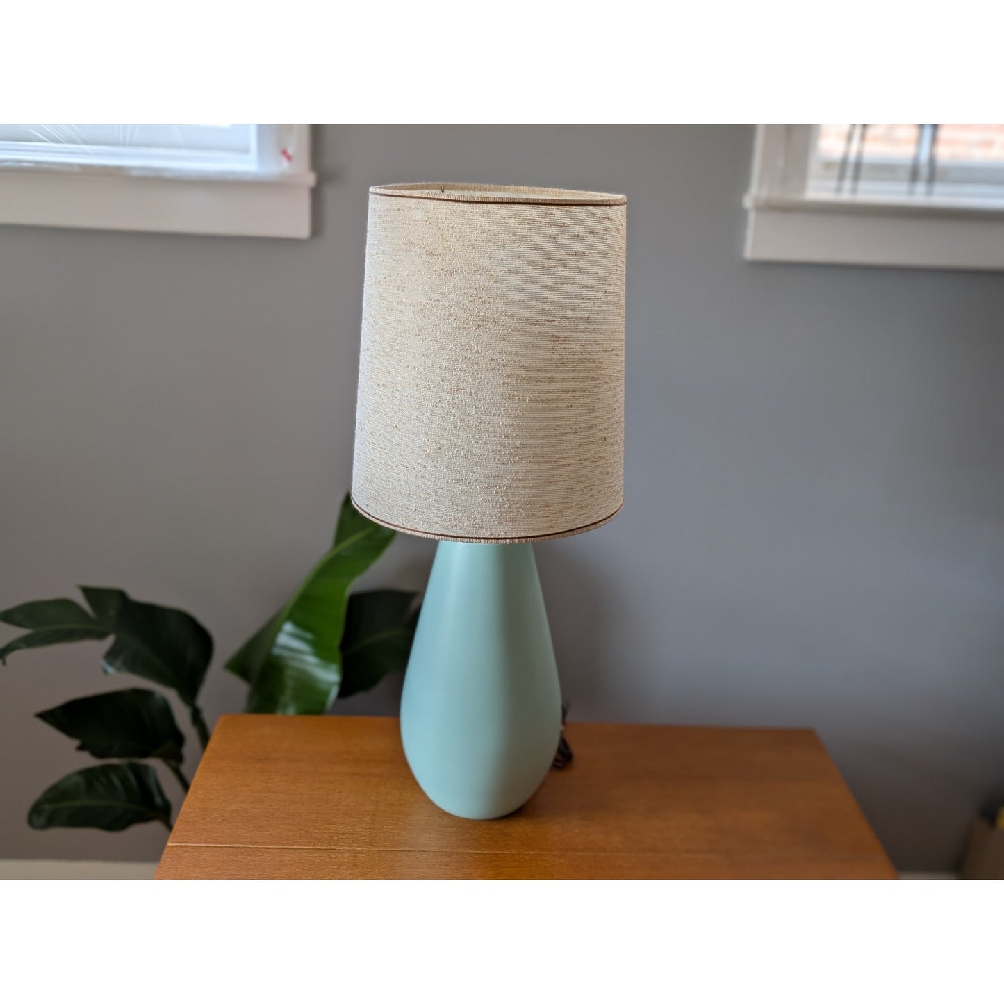 Vintage Mid-Century Modern Robins Egg Blue Ceramic Lamp with Shade