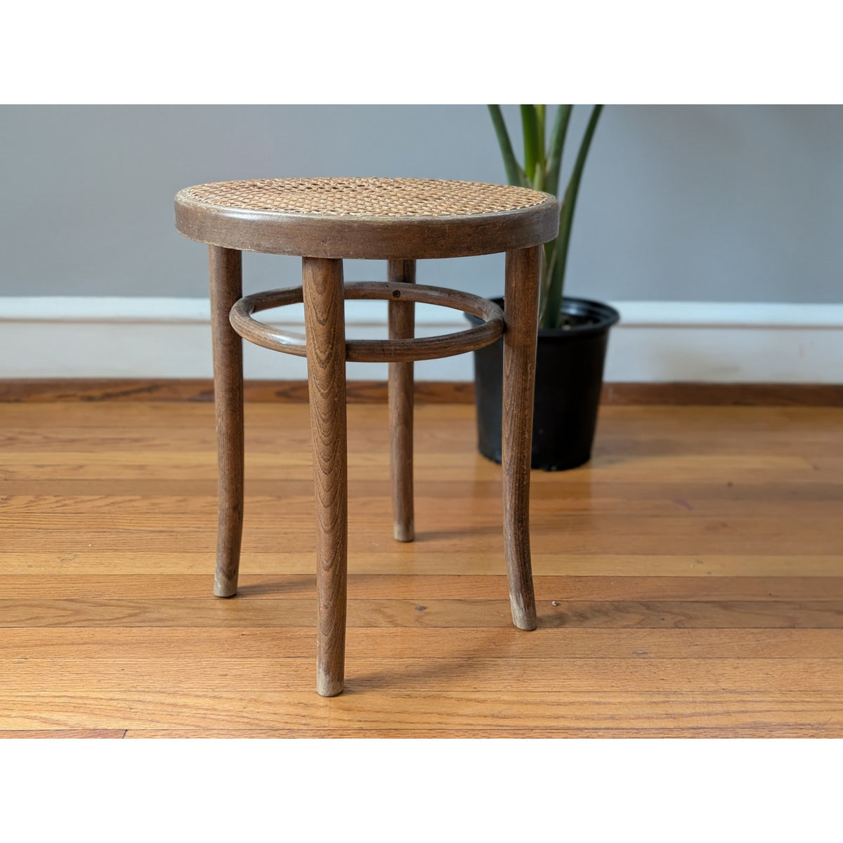 Vintage Bauhaus Mid-Century Modern Bentwood and Cane Stool — additional view 4
