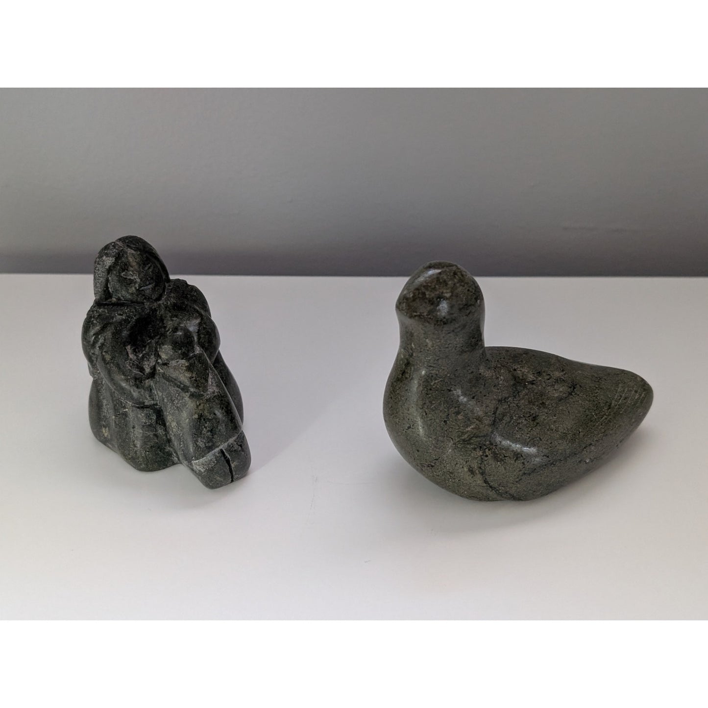 Vintage Canadian Inuit Soapstone Carvings – Set of 2, Seal and Mother with Children