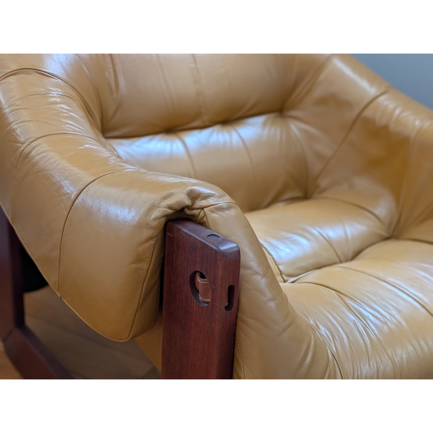 Vintage Mid-Century Modern Percival Lafer MP-97 Yellow Leather and Rosewood Chair