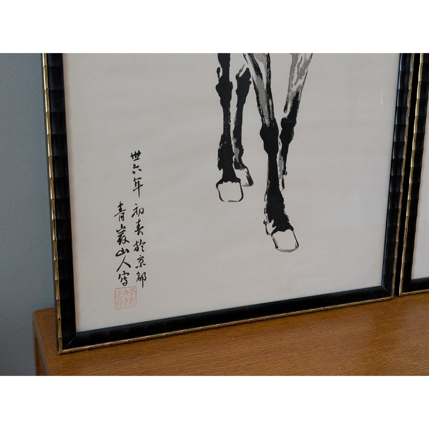 Vintage Pair of Xu Beihong Galloping Horse Prints – Framed — additional view 7