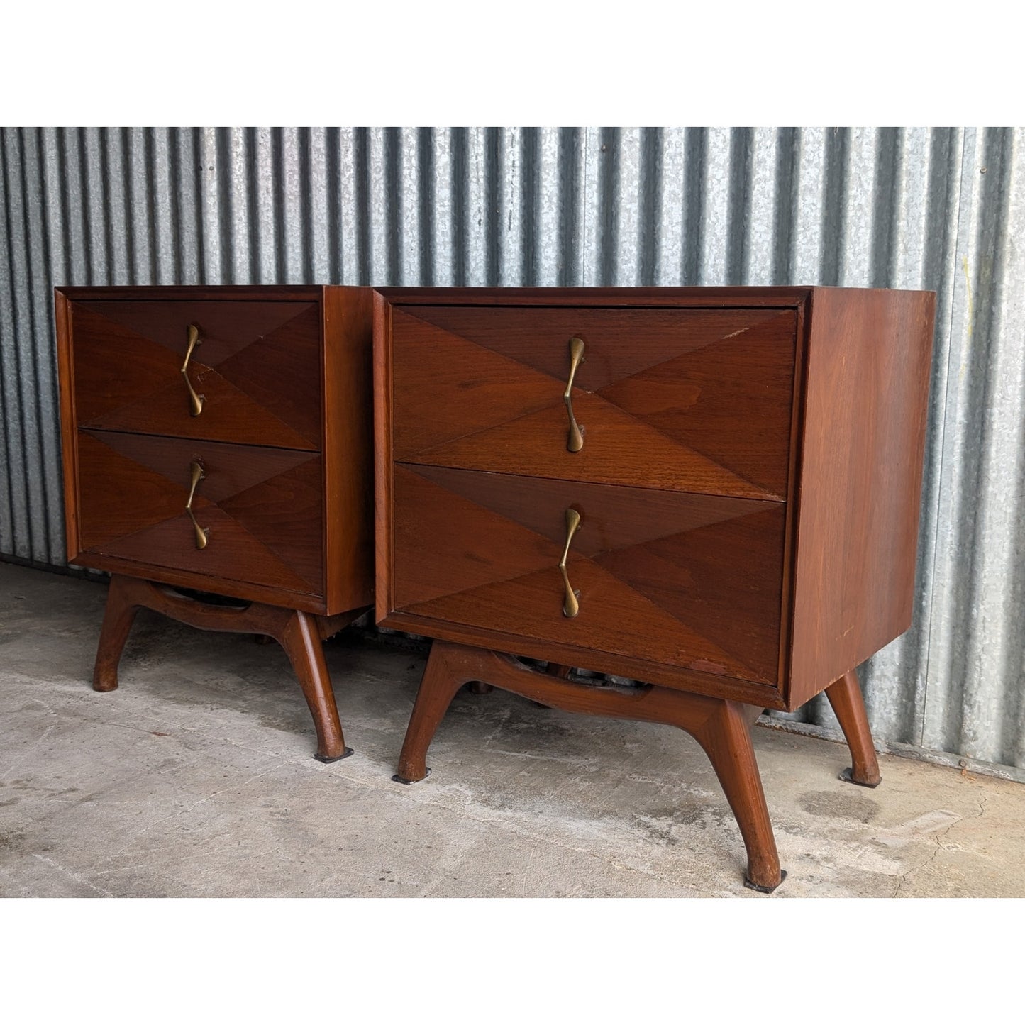 Pair of Vintage Mid-Century Modern Diamond Front Nightstands – 1960s