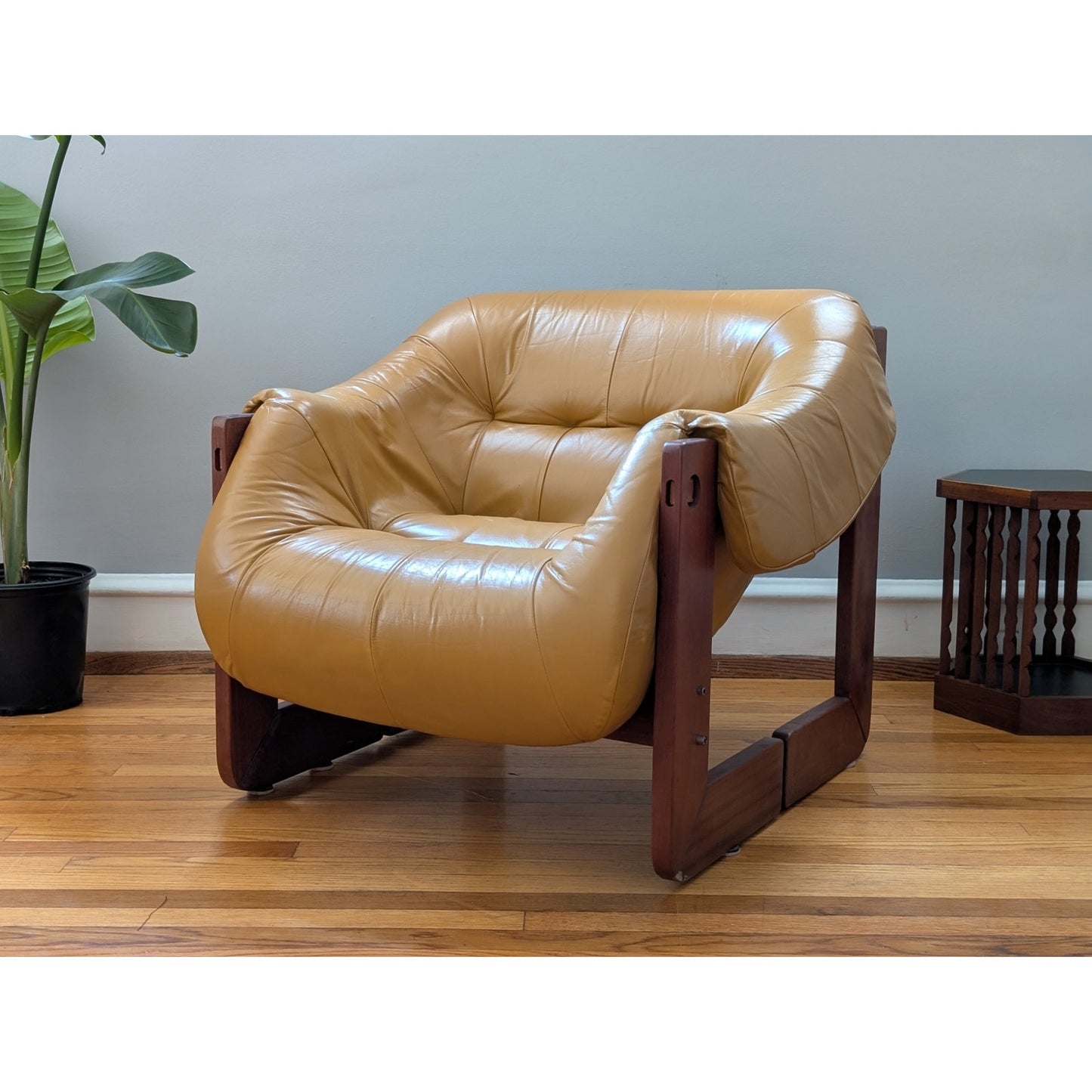 Vintage Mid-Century Modern Percival Lafer MP-97 Yellow Leather and Rosewood Chair