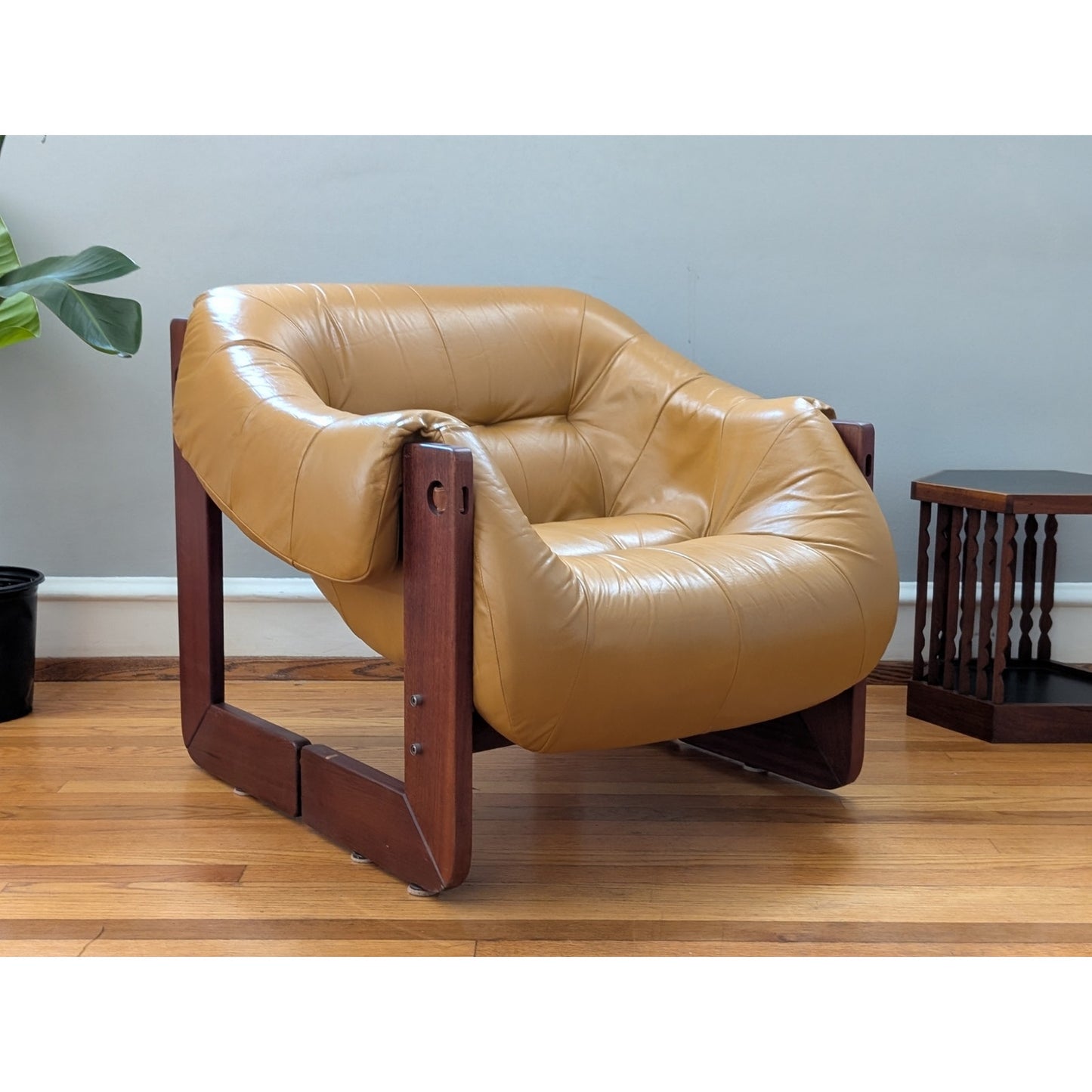 Vintage Mid-Century Modern Percival Lafer MP-97 Yellow Leather and Rosewood Chair