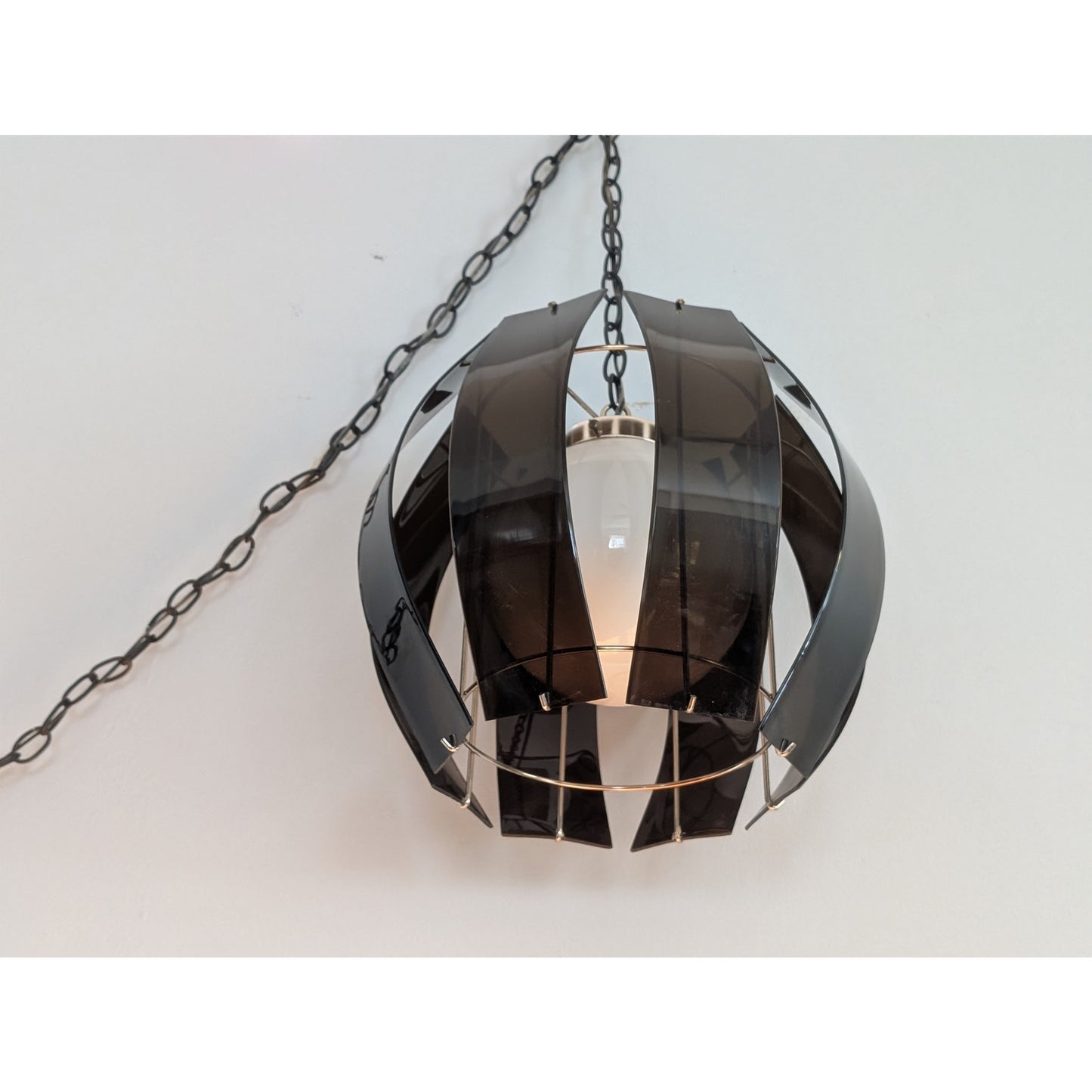 Vintage Smoked Lucite Swag Globe Pendant Light Mid Century Modern