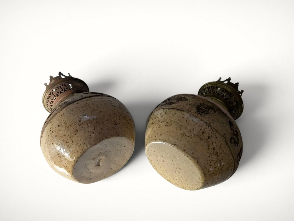Studio pottery oil lamps bases and undersides
