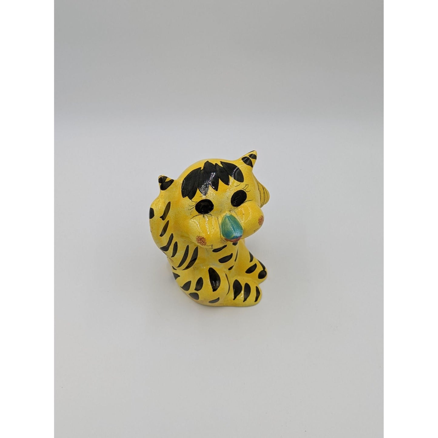 Vintage Quadrifoglio Pottery Coin Bank. Tiger Cub Made In Italy