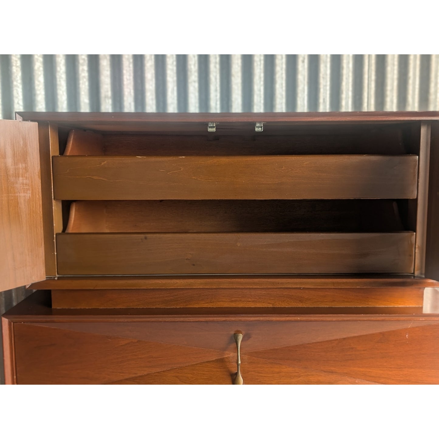 Vintage Mid-Century Modern Diamond Front Highboy Dresser