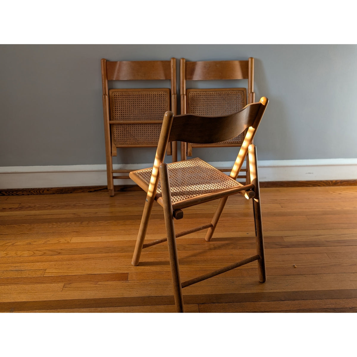 Set of 3 Vintage Mid-Century Modern Folding Chairs with Cane Seats — additional view 7