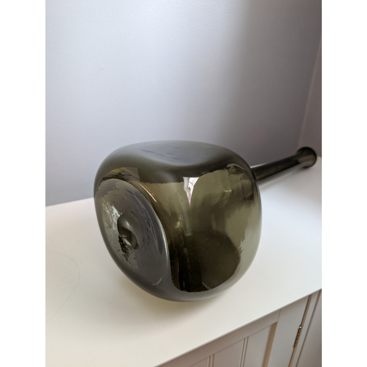Vintage Mid-Century Modern Smoked Glass Genie Bottle, Unique Squared Base — additional view 4