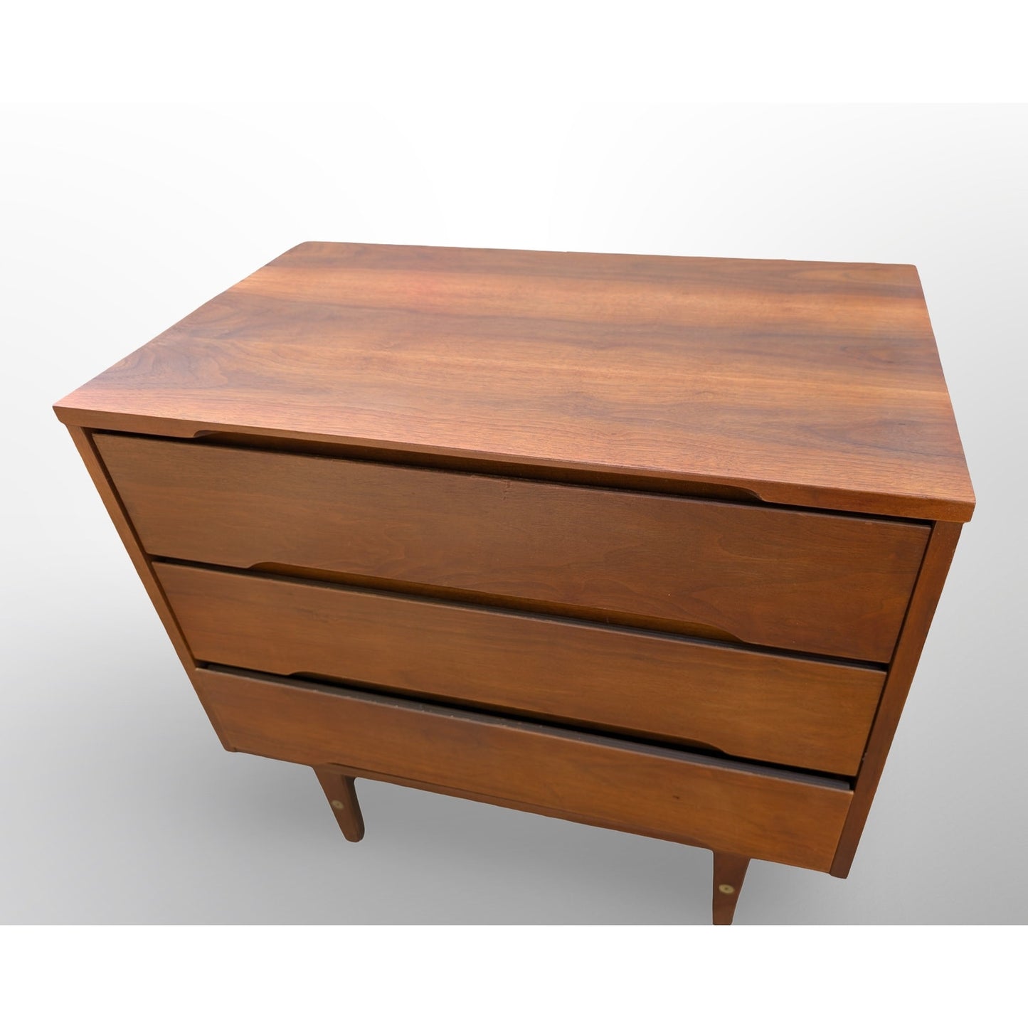 Stanley Mid Century Modern Walnut 3 Drawer Chest Restored Top MCM Dresser