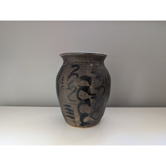 Vintage Signed Studio Pottery Vase with Abstract Dark-Tone Glaze