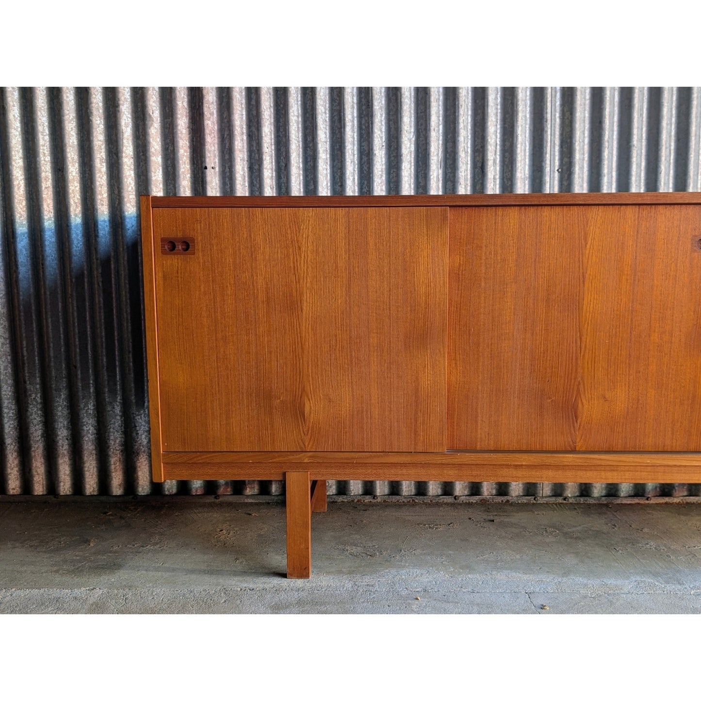Danish Teak Mid Century Modern Credenza – Sideboard with Sliding Doors