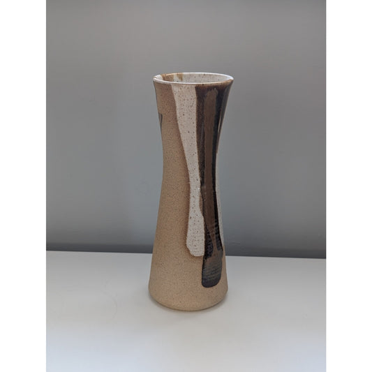 Vintage Studio Pottery Vase in Earth Tones, Mid-Century Modern Style, Signed.