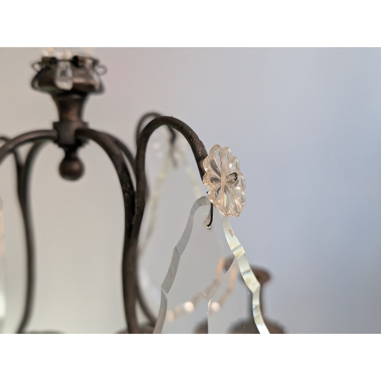 Pair of Vintage Louis XV Style Brass & Cut Glass Girandole Candelabras