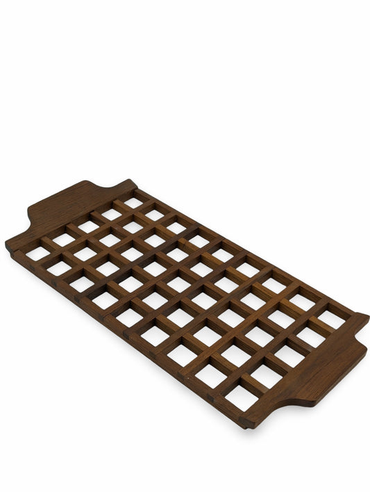 Vintage Mid Century Modern Teak Serving Tray/Trivet with Lattice Design – Made in Italy by Anri Form, 1960s