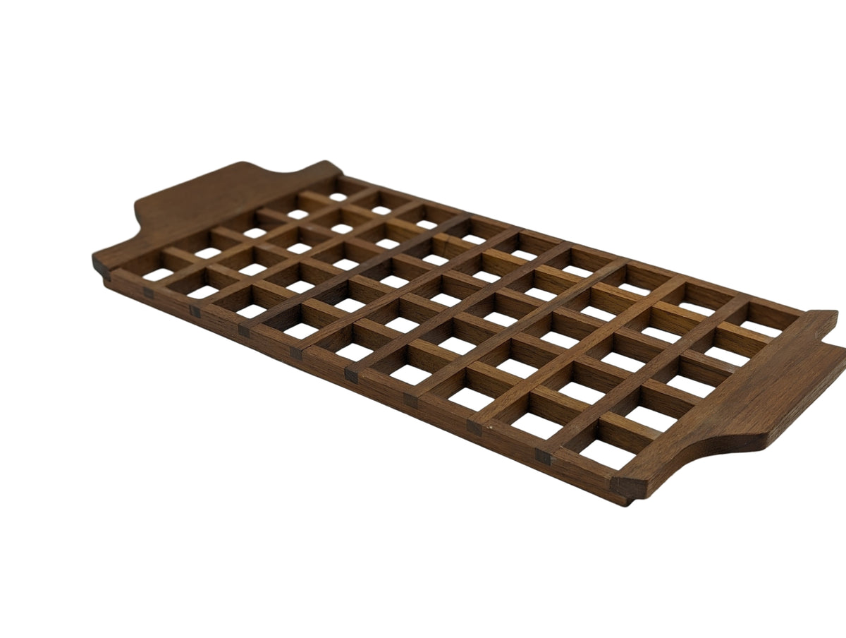 Vintage Mid Century Modern Teak Serving Tray/Trivet with Lattice Design – Made in Italy by Anri Form, 1960s — additional view 2
