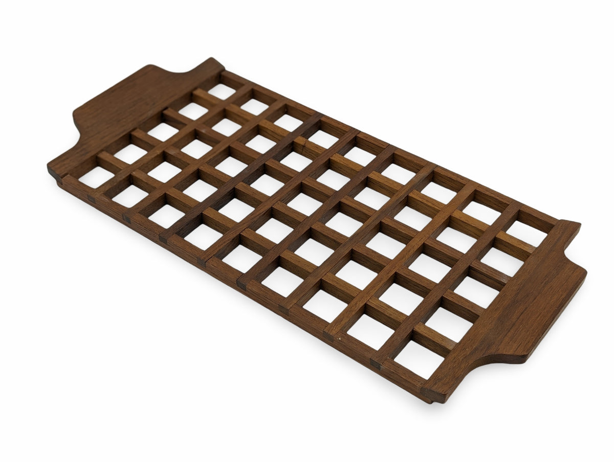 Vintage Mid Century Modern Teak Serving Tray/Trivet with Lattice Design – Made in Italy by Anri Form, 1960s — additional view 3