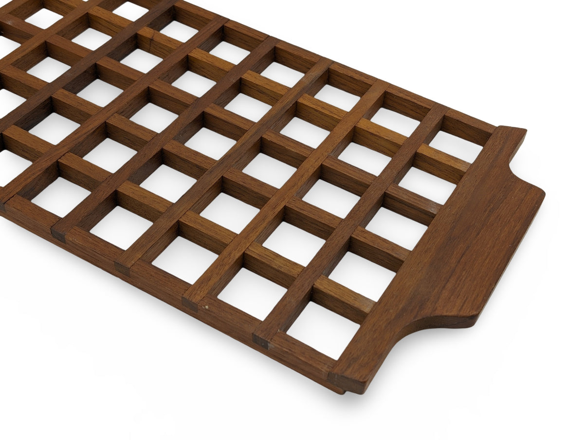 Vintage Mid Century Modern Teak Serving Tray/Trivet with Lattice Design – Made in Italy by Anri Form, 1960s — additional view 4