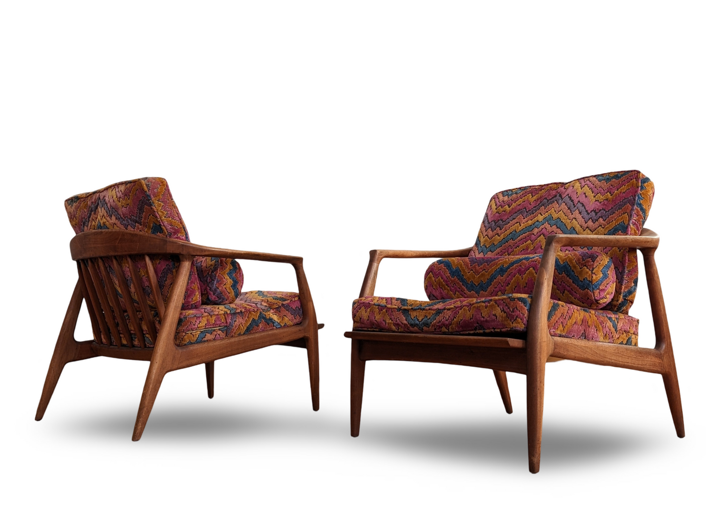 Pair of Mid Century Modern Milo Baughman Cooper Lounge Chairs – Jack Lenor Larsen Fabric