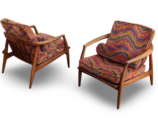 Pair of Mid Century Modern Milo Baughman Cooper Lounge Chairs – Jack Lenor Larsen Fabric