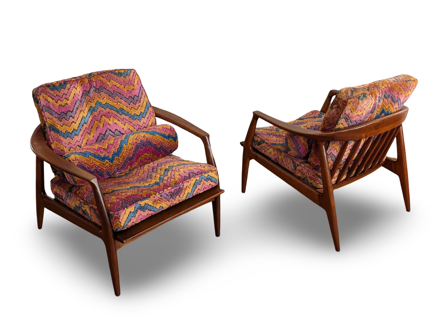 Pair of Mid Century Modern Milo Baughman Cooper Lounge Chairs – Jack Lenor Larsen Fabric