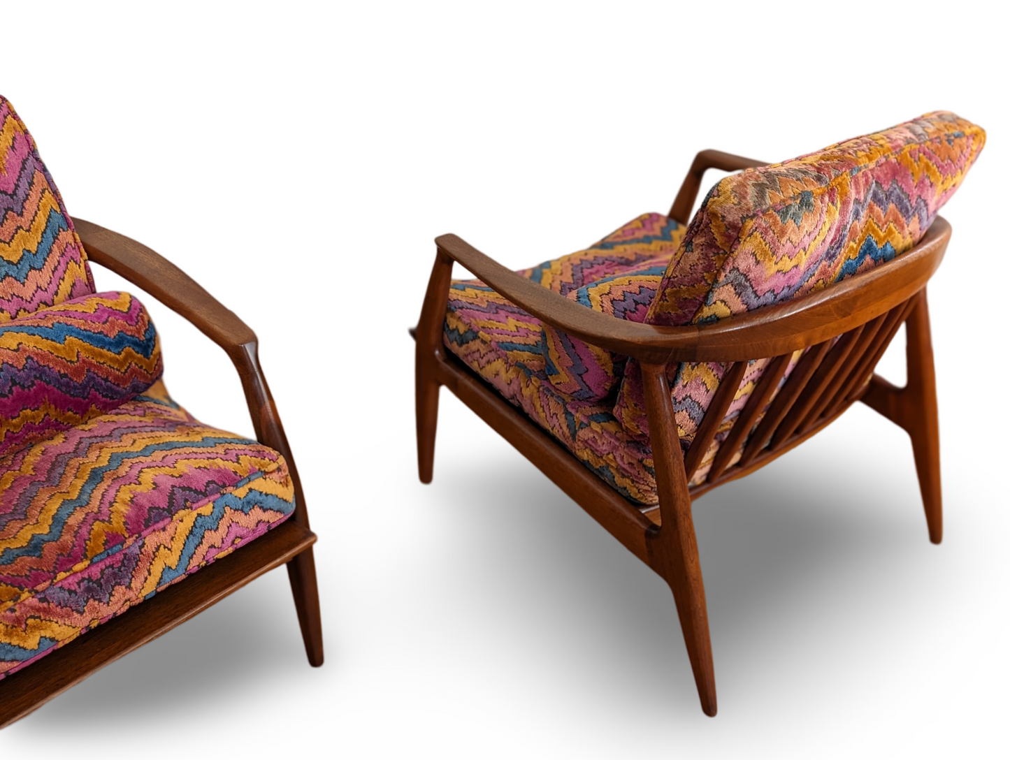 Pair of Mid Century Modern Milo Baughman Cooper Lounge Chairs – Jack Lenor Larsen Fabric