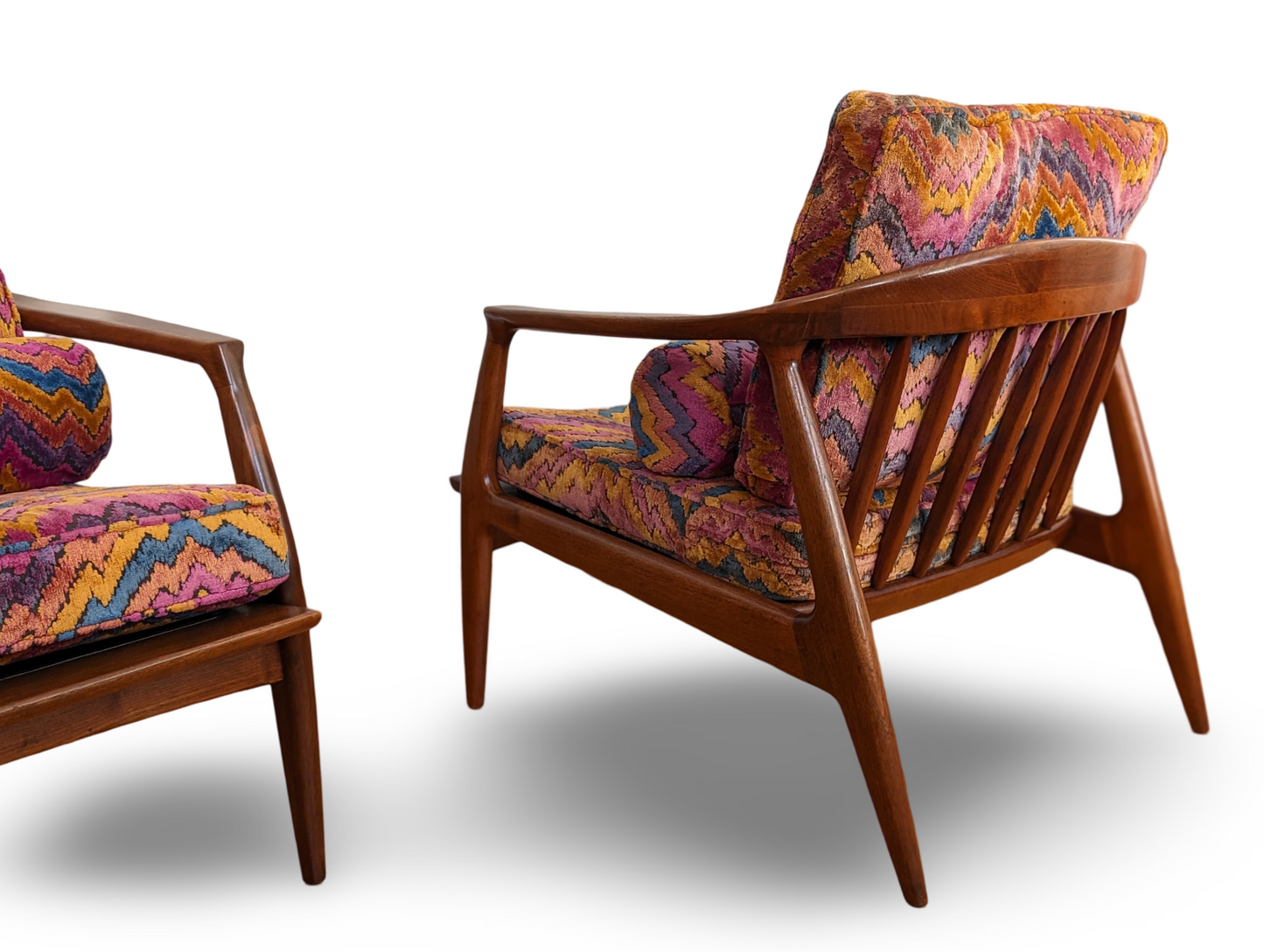 Pair of Mid Century Modern Milo Baughman Cooper Lounge Chairs – Jack Lenor Larsen Fabric