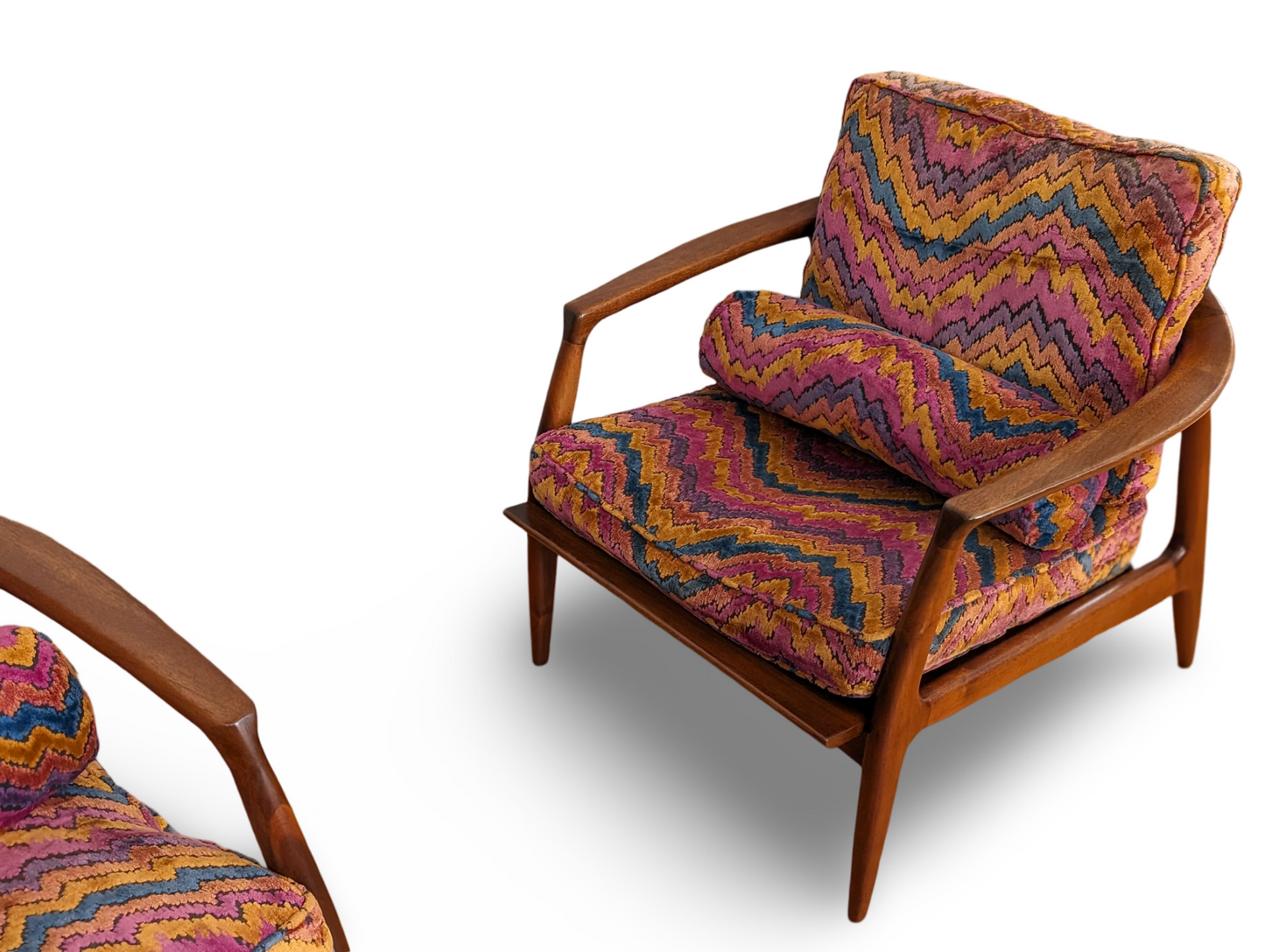 Pair of Mid Century Modern Milo Baughman Cooper Lounge Chairs – Jack Lenor Larsen Fabric