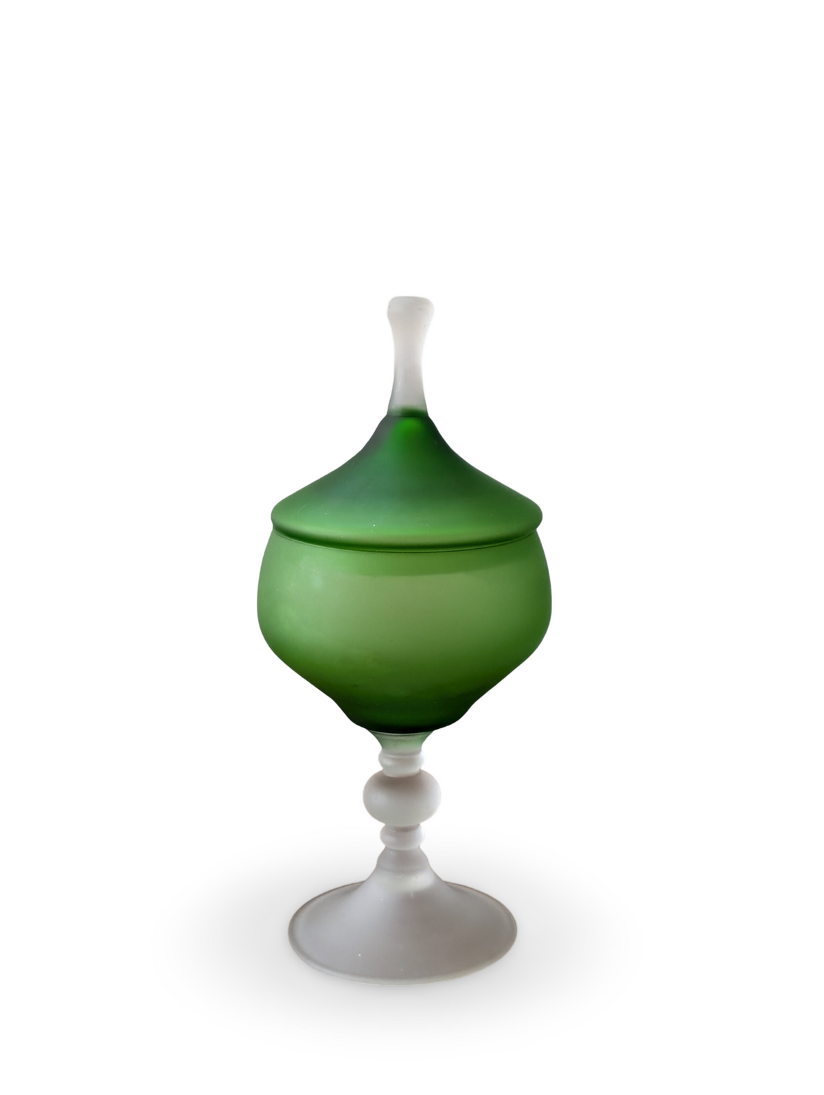 Vintage Carlo Moretti Green Satinato Glass Apothecary Jar – 1960s Murano, Italy (13" Tall)