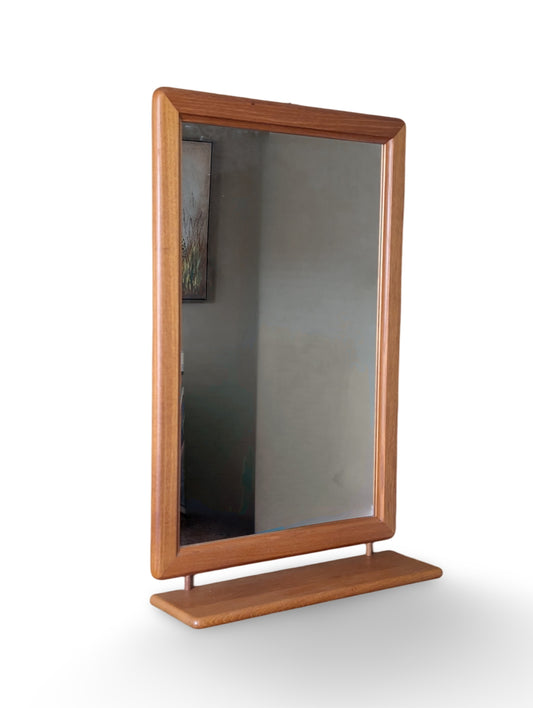 Danish Modern Teak Wall Mirror with Built-In Shelf – Fakse Denmark, 23.25" x 37"