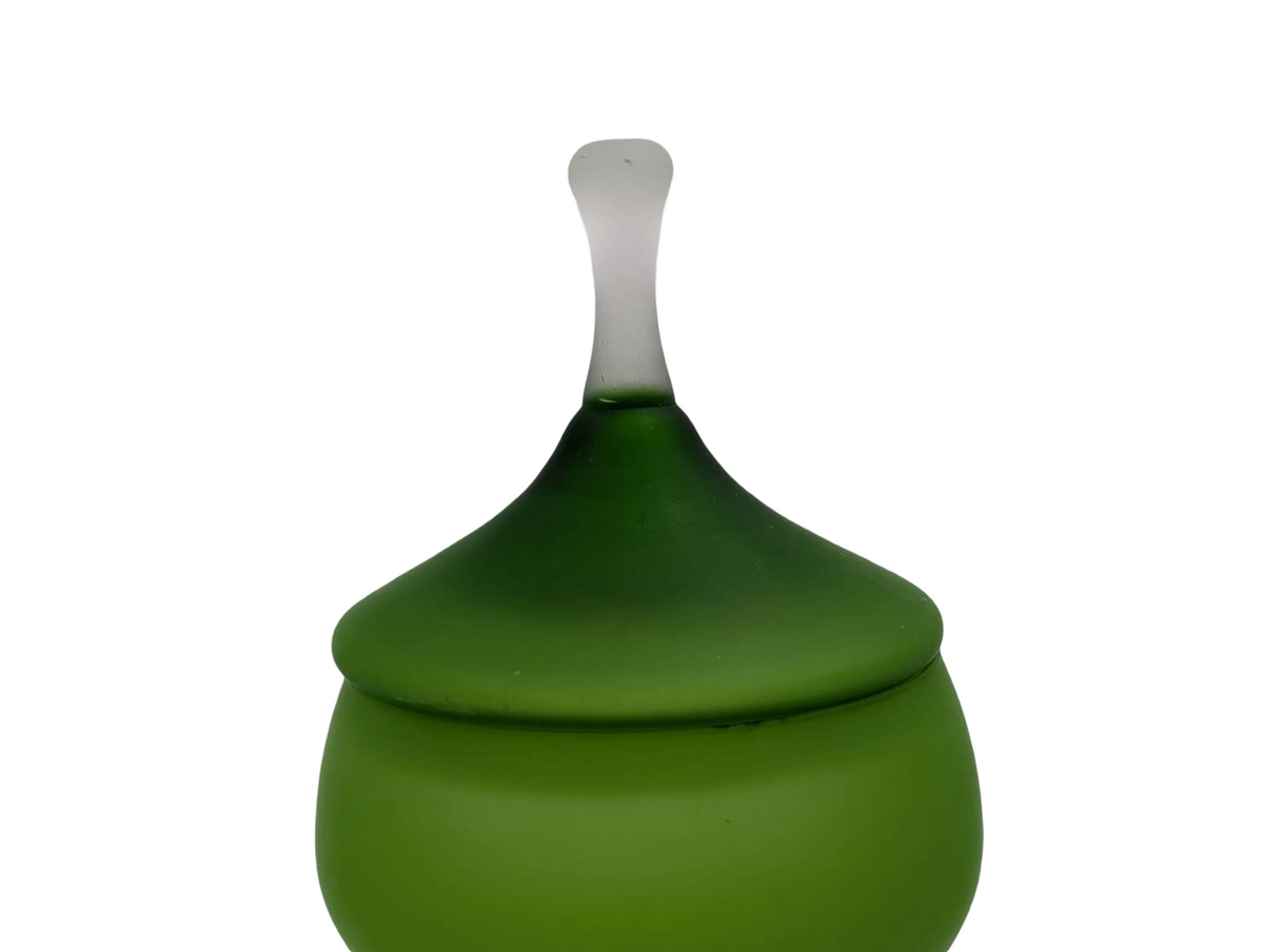 Vintage Carlo Moretti Green Satinato Glass Apothecary Jar – 1960s Murano, Italy (13" Tall) — additional view 3
