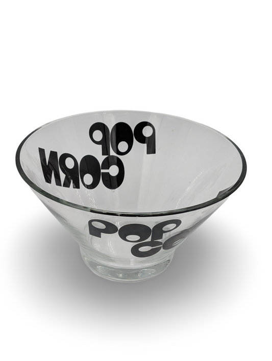 Vintage Mid Century Modern Graphic Glass Popcorn Bowl – 1970s, 10.5" x 6"