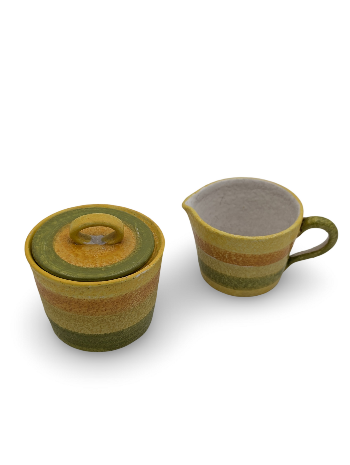 Vintage Mid Century Modern Italian Pottery Creamer & Sugar Bowl Set – 2.75" & 3" Tall