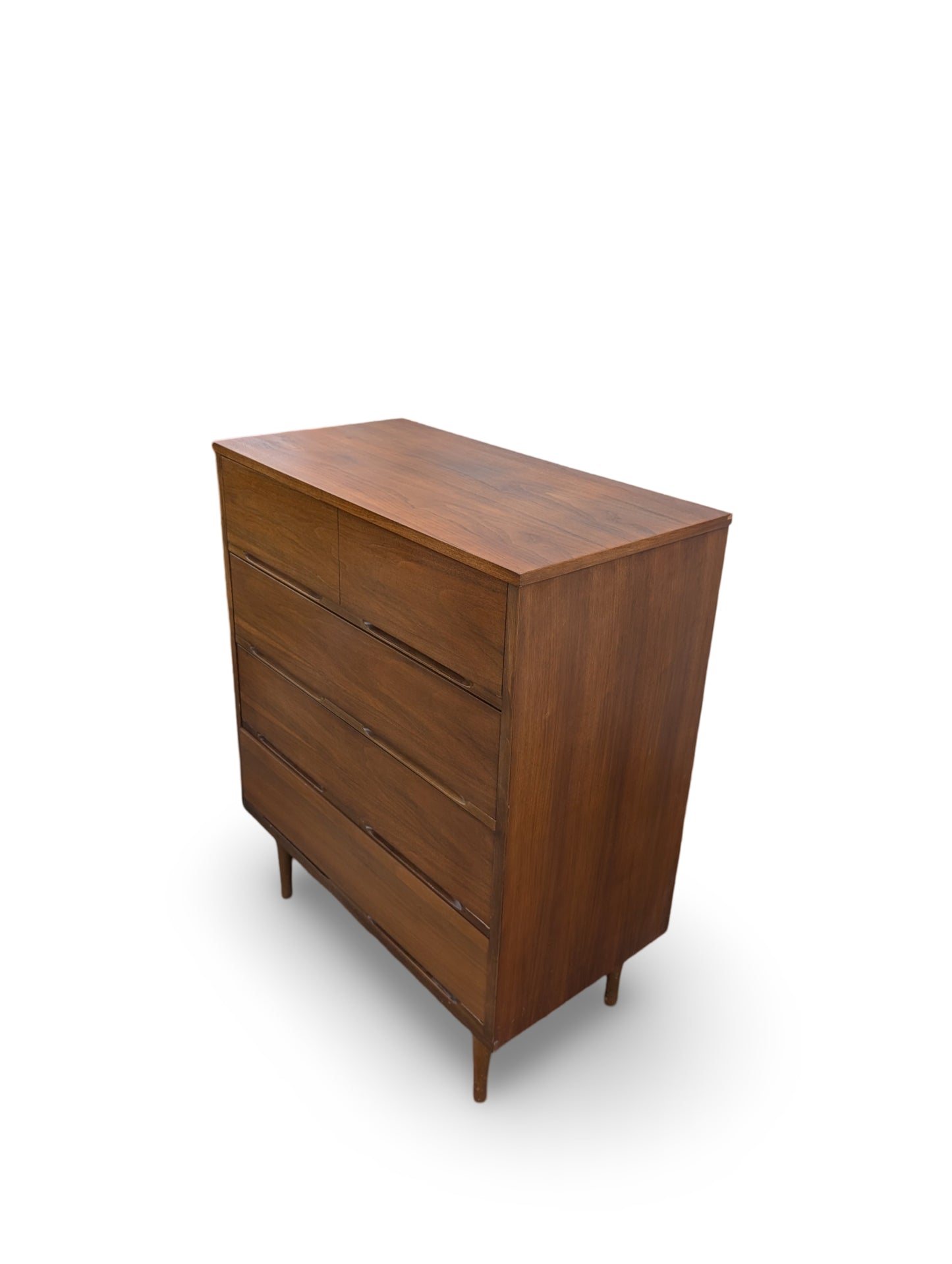 Minimalist Mid Century Modern Tall Walnut Dresser with 4 Drawers – Ample Storage & Sleek Design