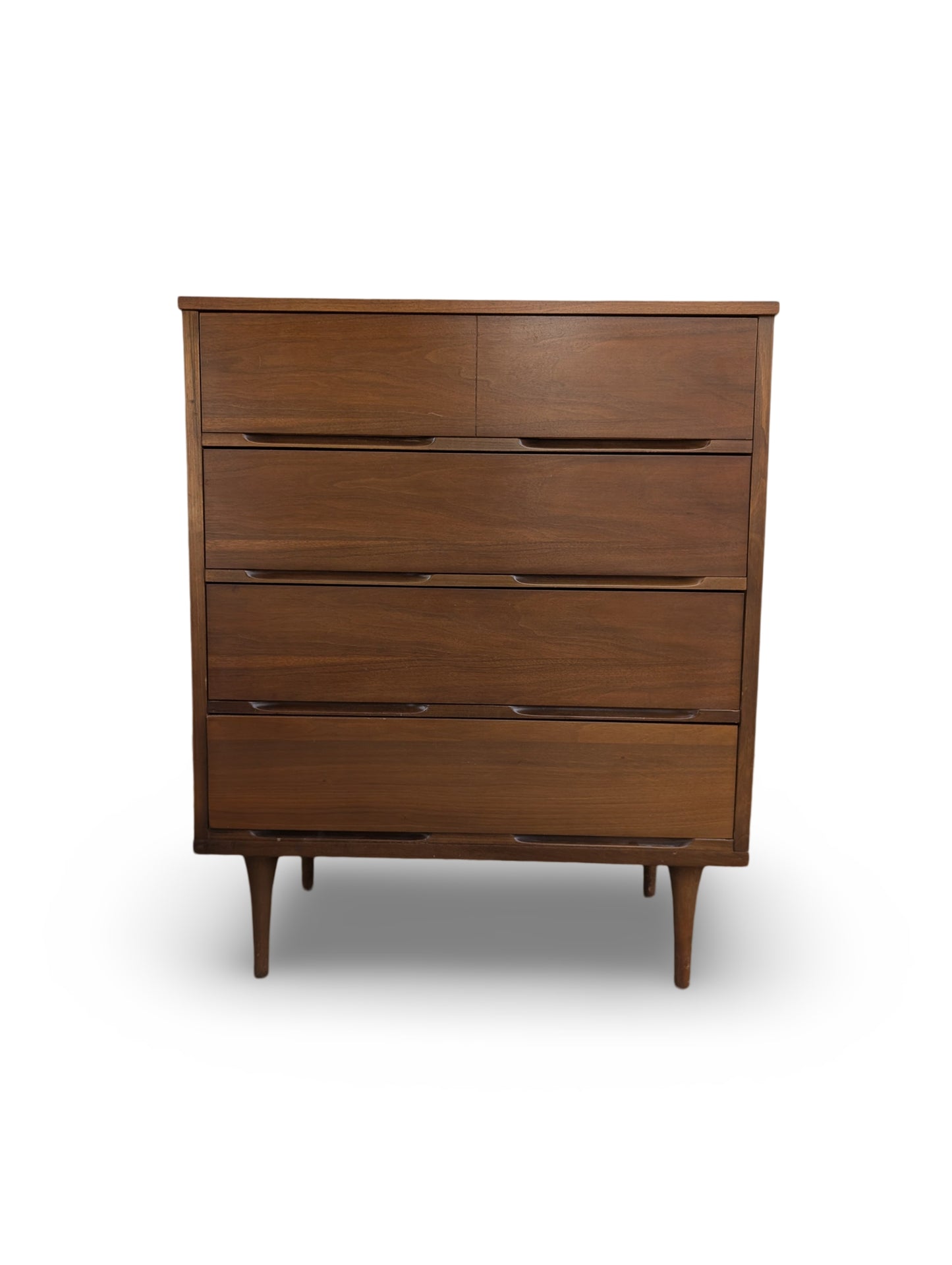 Minimalist Mid Century Modern Tall Walnut Dresser with 4 Drawers – Ample Storage & Sleek Design