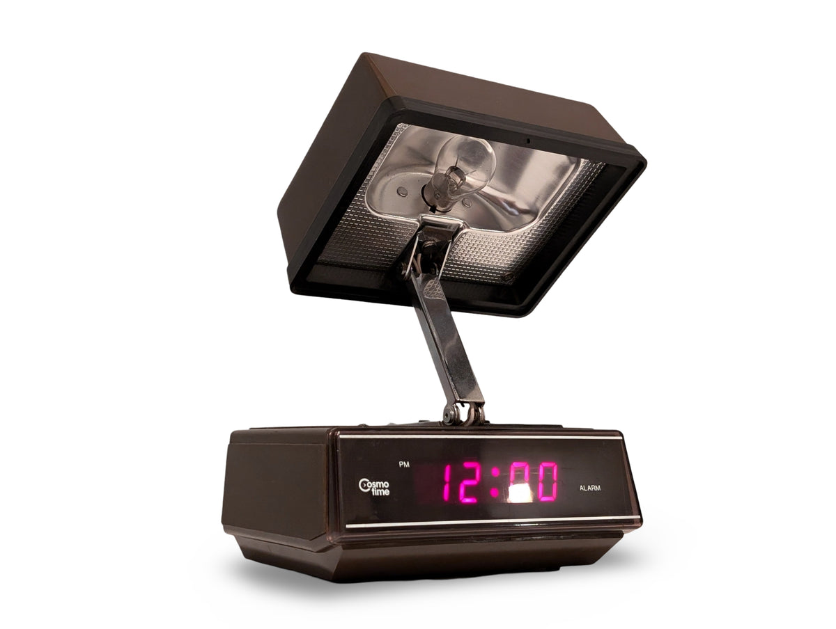 Vintage Cosmo Time Digital LED Alarm Clock Desk Lamp – Mod Design with Woodgrain Accent