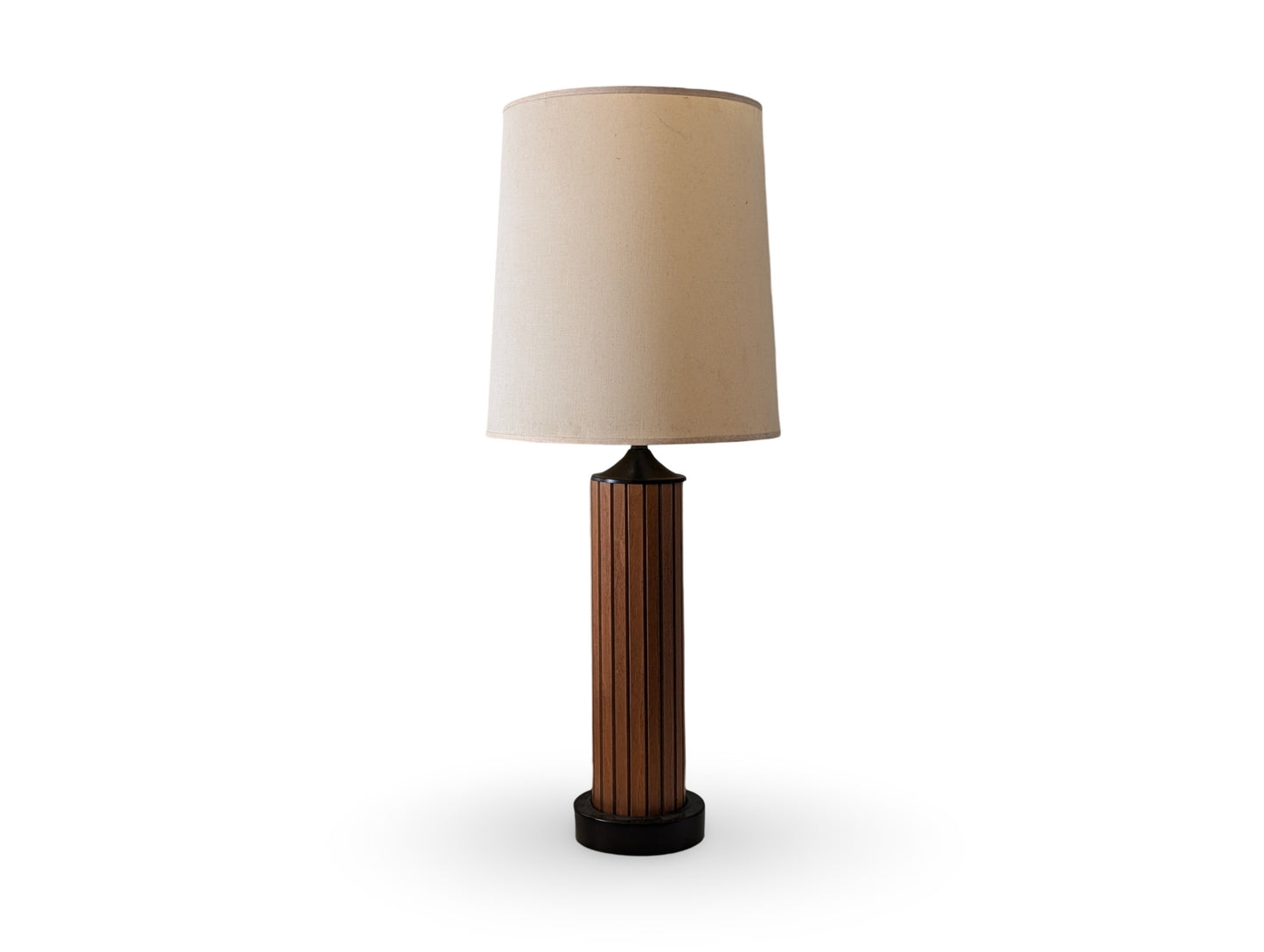 Mid Century Modern Golden Brown Walnut & Black Accent Table Lamp